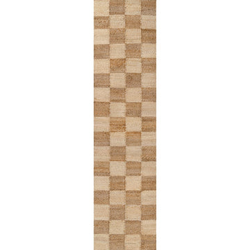 Theo Modern Farmhouse Woven Jute Checkerboard Area Rug